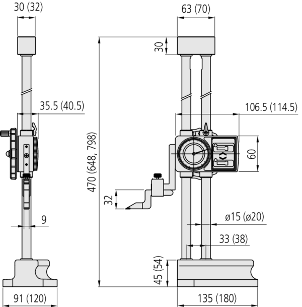 Mitutoyo Çift Gösterge Yükseklik Mihengiri 0-600mm | 192-132 Teknik Çizim