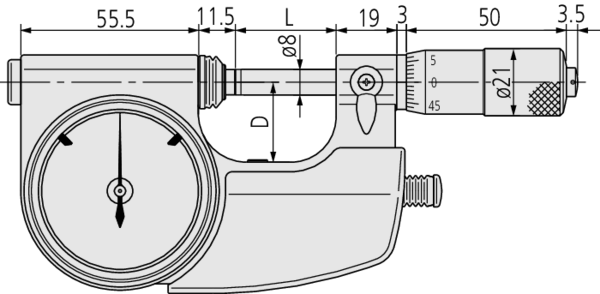 Mitutoyo Pasometre (Sol Tuşlu) 25-50mm | 510-122 Teknik Çizim