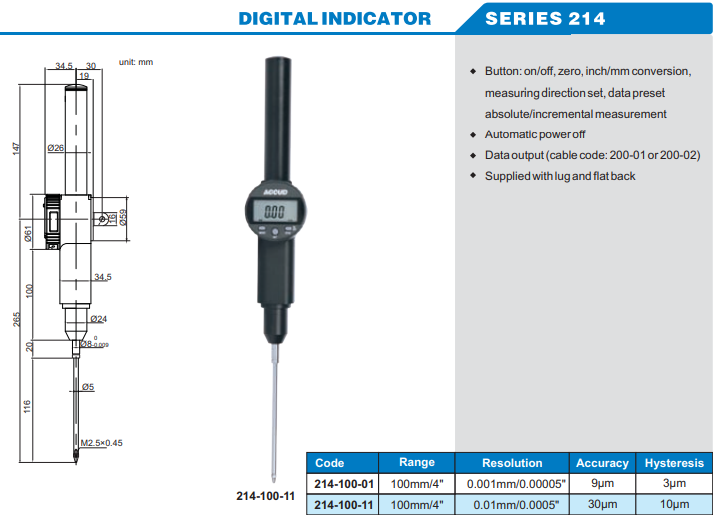 Accud Dijital Komparatör Saati 100mm 214 Serisi