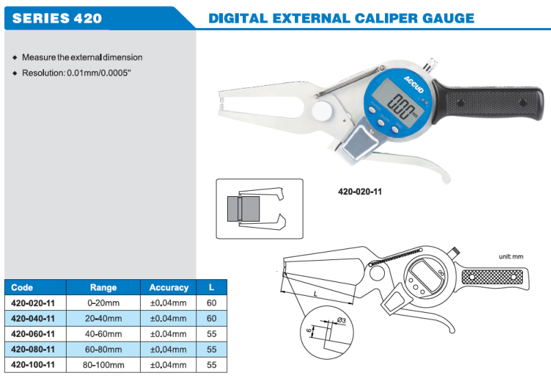 Accud Dijital Dış Çap Kanal Komparatörü 0-100mm 420 Serisi