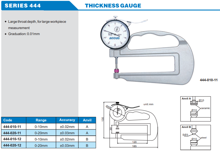 Accud Mekanik Kalınlık Komparatörü 0-20mm 444 Serisi