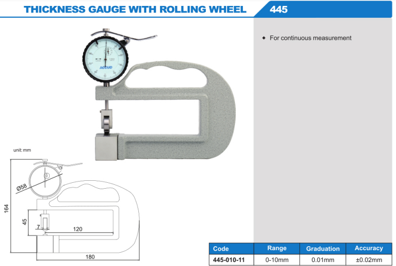 Accud Rulmanlı Kalınlık Komparatörü 0-10mm 445 Serisi