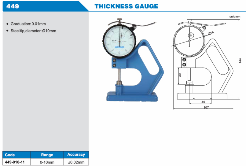 ACCUD Kalınlık Komparatörü 0-10mm 449 Serisi