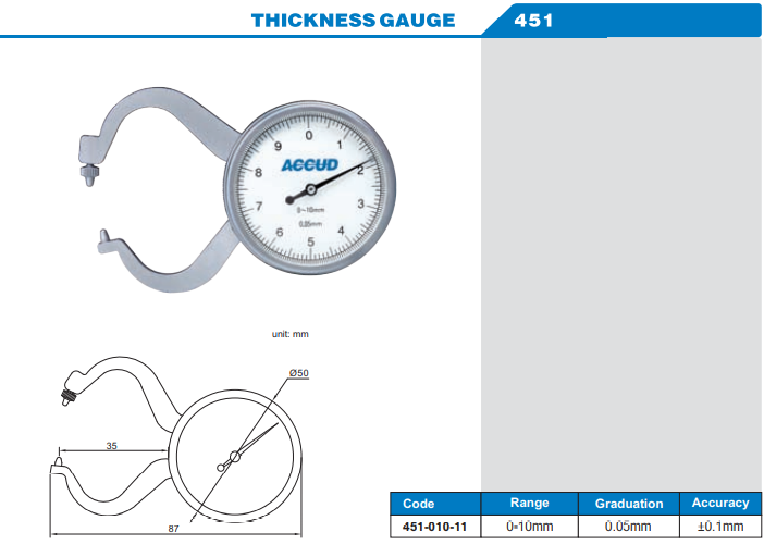 Accud Kalınlık Komparatörü 0-10mm 451 Serisi