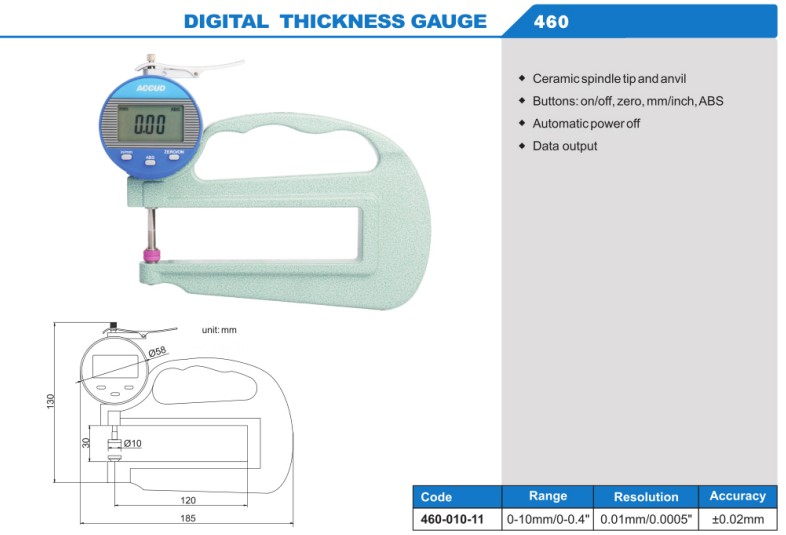 Accud Kalınlık Komparatörü 0-10mm 460 Serisi