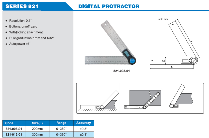 ACCUD 821 Serisi Dijital Açı Ölçer