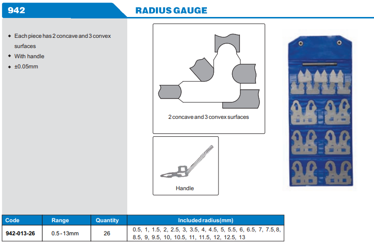 Accud Radyüs Mastar Seti 942 Serisi