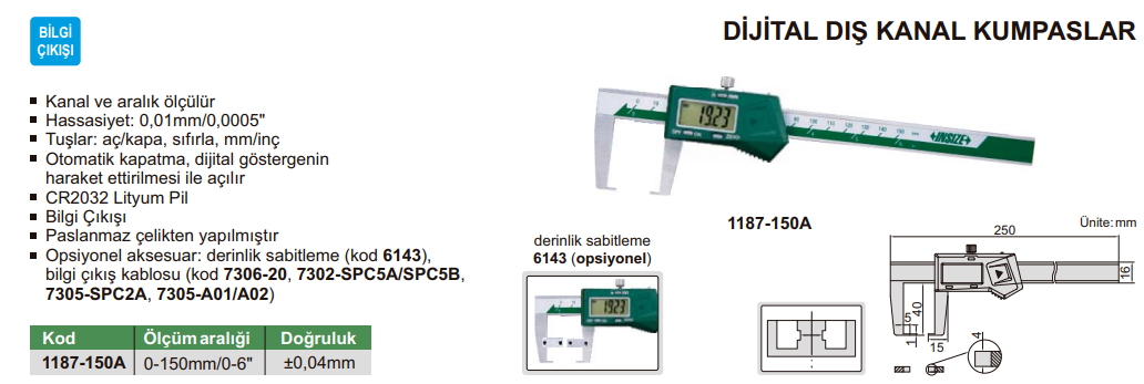 Insize Dijital Derinlik Kumpası 300mm 1187-150A 