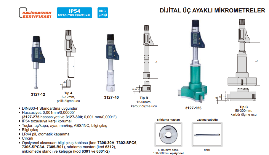 Insize Dijital Üç Ayaklı Mikrometre 12-16 mm , 0.001 mm 3127-16