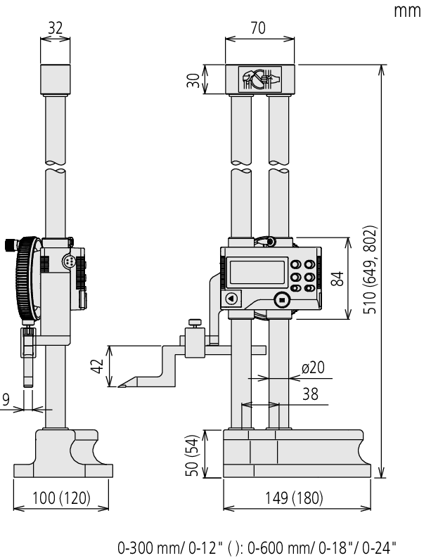 Mitutoyo 'Digimatic' HDM-A Yükseklik Mihengiri 0-600mm | 192-664-10 Boyut