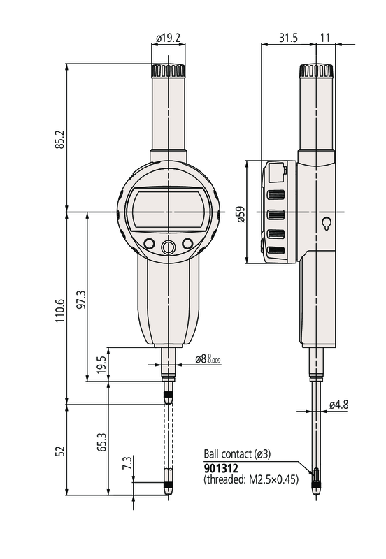 Mitutoyo Dijital Komparatör Saati 50.8mm | 543-494B