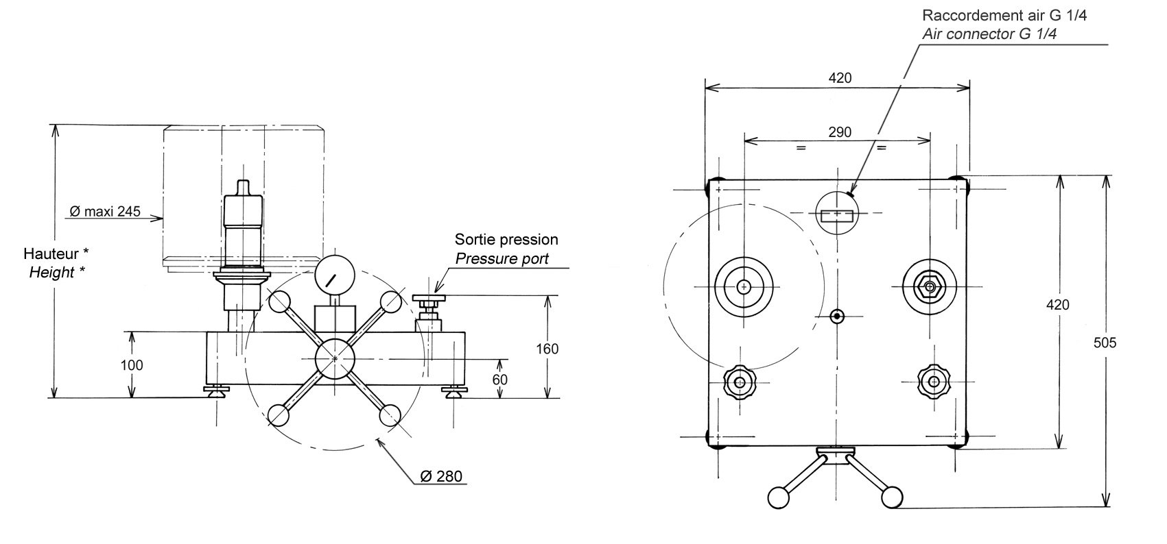 europascal Pnömatik Tek Piston Basınç Kalibratörü, Deadweight Tester BA2-B Serisi Teknik Resim