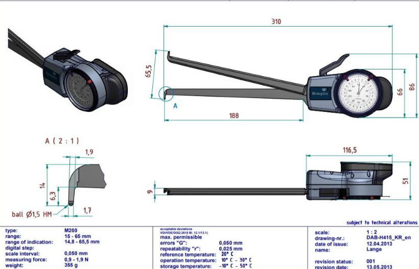 Kroeplin Mekanik İç Çap Kanal Komparatörü '15-60 mm' | H415 Resim-2