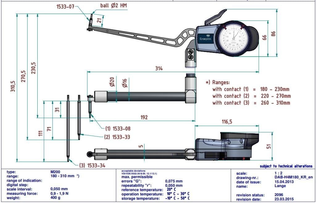 Kroeplin Mekanik İç Çap Kanal Komparatörü '180-310 mm' | H4M180 Resim-2