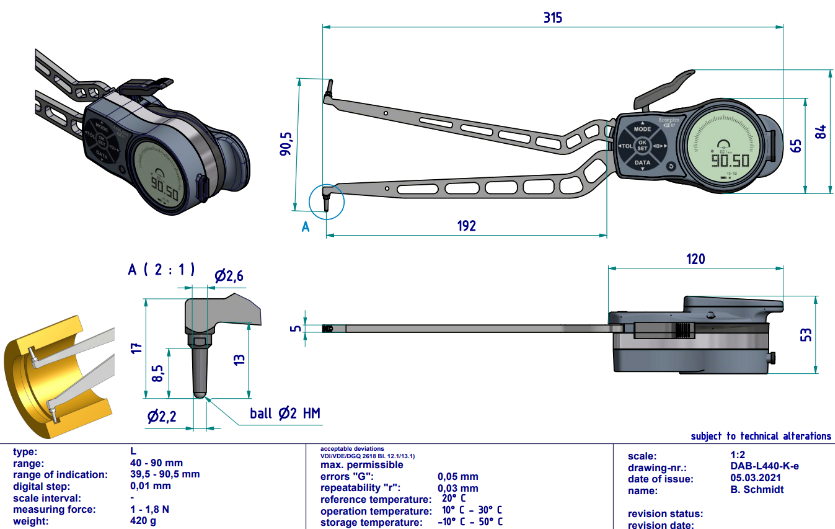 Kroeplin Dijital İç Çap Kanal Komparatörü '40-90 mm' | L440 Resim-2