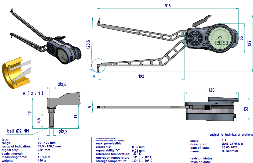 Kroeplin Dijital İç Çap Kanal Komparatörü '40-90 mm' | L470 Resim-2