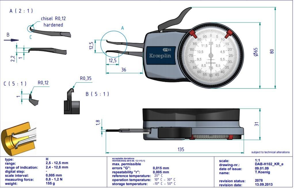 Mekanik İç Çap Kanal Komparatörü '2.5-12.5 mm' | H102 Resim