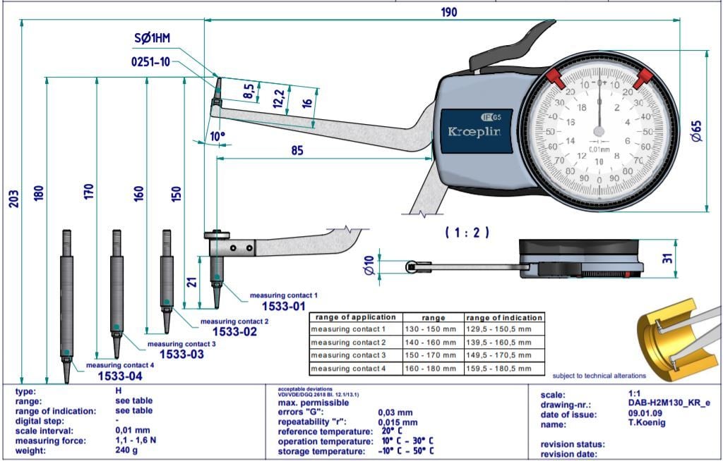 Kroeplin Mekanik İç Çap Kanal Komparatörü '130-180 mm' | H2M130 Resim-3