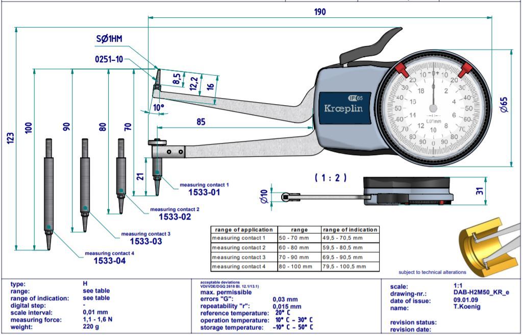 Kroeplin Mekanik İç Çap Kanal Komparatörü '50-100 mm' | H2M50 Resim-2