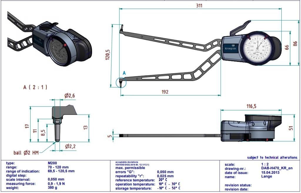 Kroeplin Mekanik İç Çap Kanal Komparatörü '70-120 mm' | H470 Resim-2