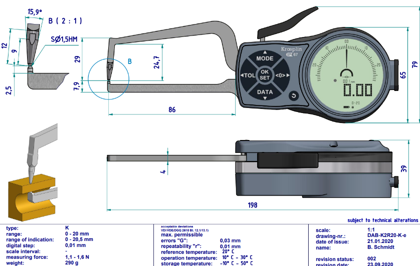 Kroeplin Dijital Dış Çap Kanal Komparatörü '0-20 mm' | K2R20